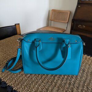 NWT Coach Leather Satchel In Turquoise